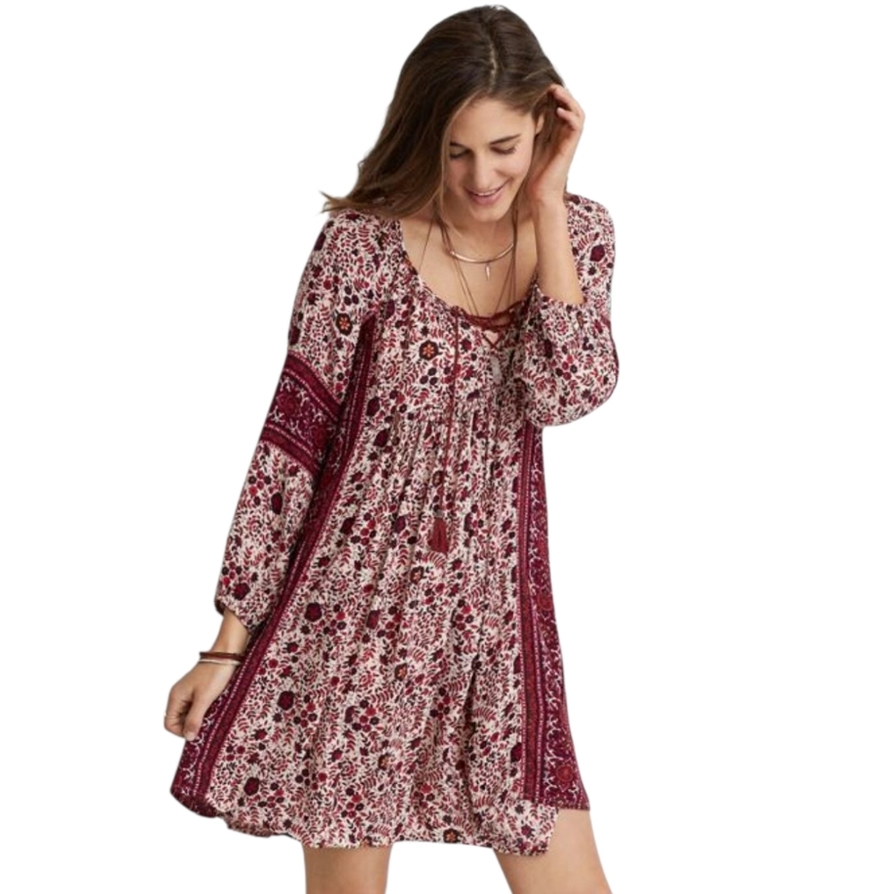 American Eagle Boho Floral Peasant Flowy Balloon sleeves Dress Size M